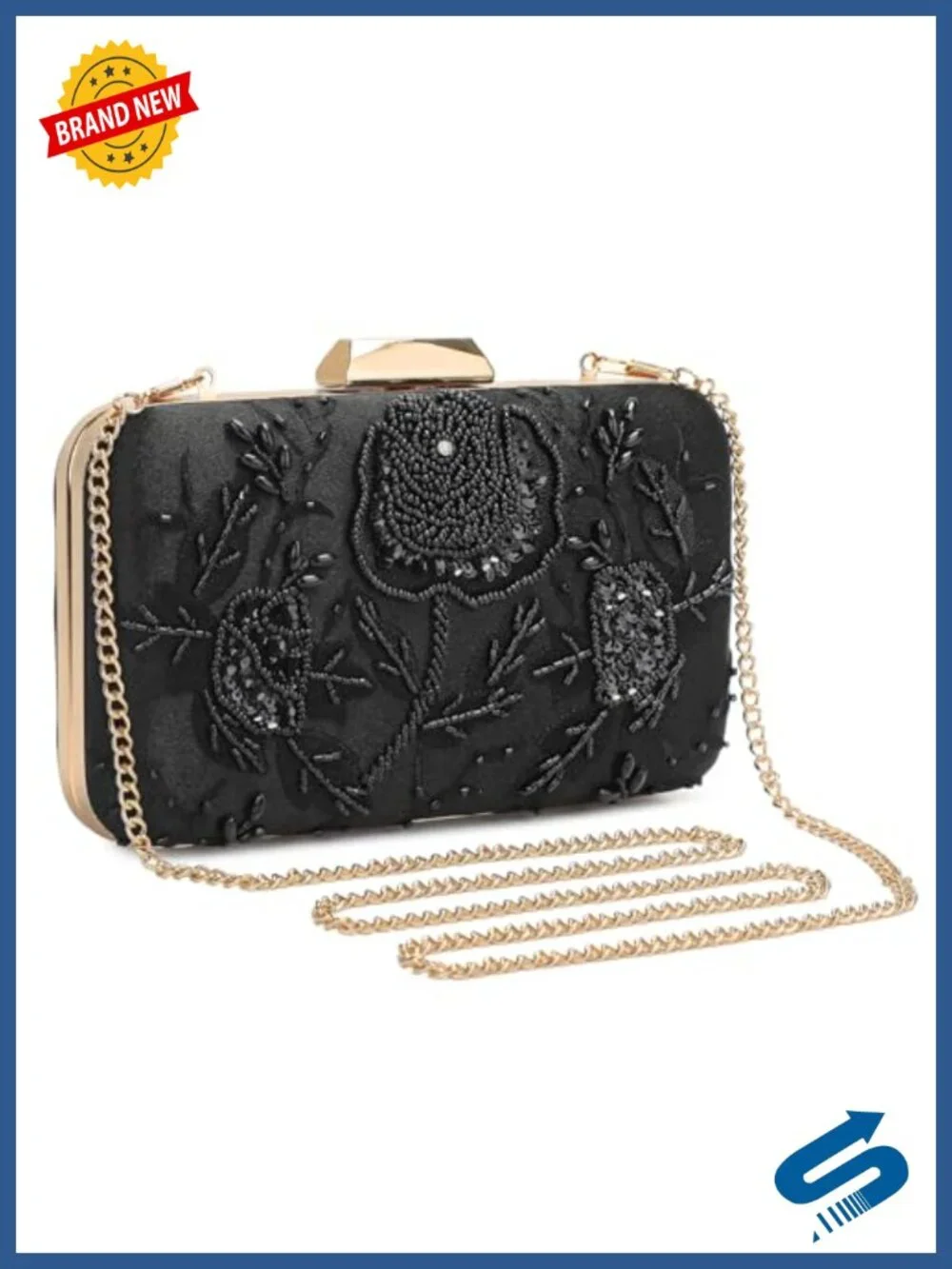 Embroidered Sequin Beaded Evening Clutch Wristlet Crossbody Bag for Women